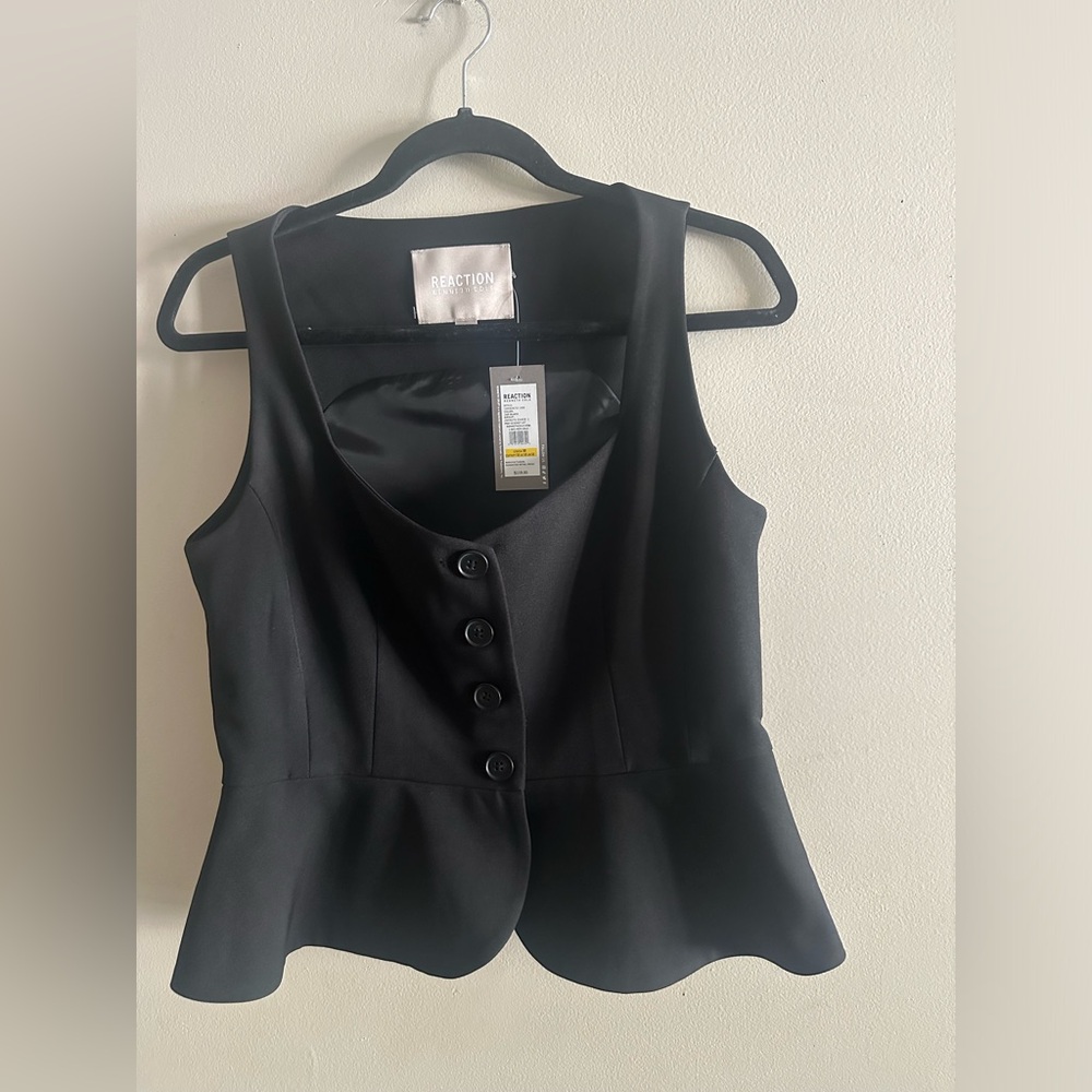Kenneth Cole Black Sleeveless Peplum Button Vest Size M NWT